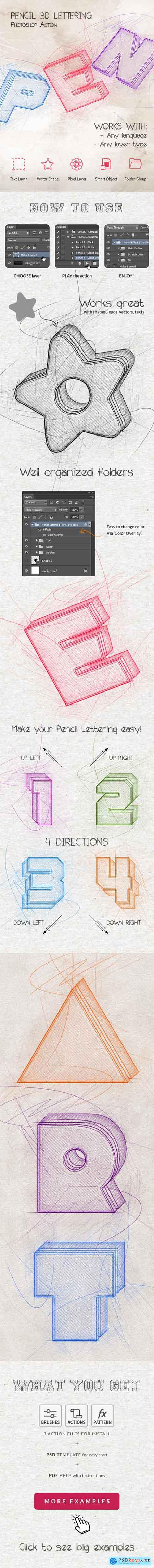 Pencil 3D Lettering - Photoshop Action 28400095