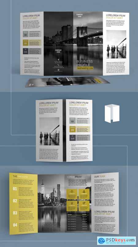 Four Fold Brochure Layout with Gold Accents 374166397
