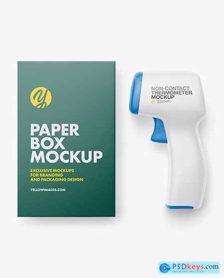 Non-contact Infrared Thermometer with-paper box mockup front view 64232