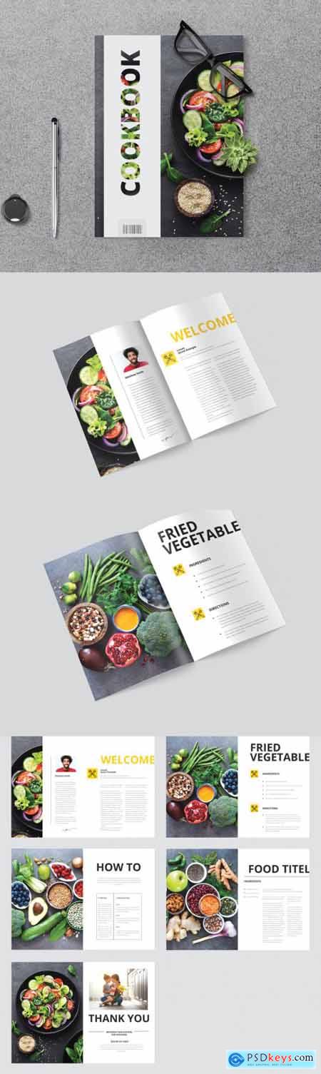 Cookbook Layout with Yellow Accents 374363895