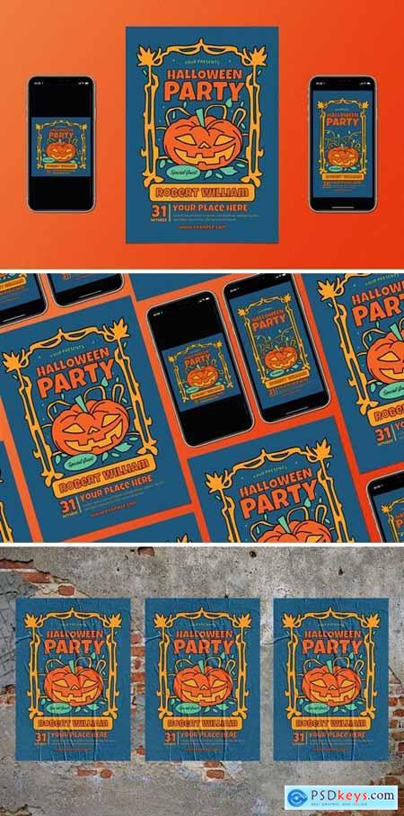 Retro Halloween Party Flyer Set