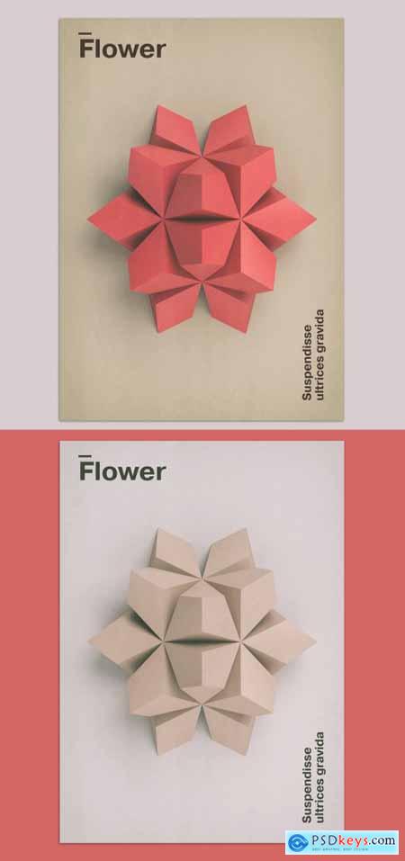 Geometric 3D Flower Art Poster Layout 375927533