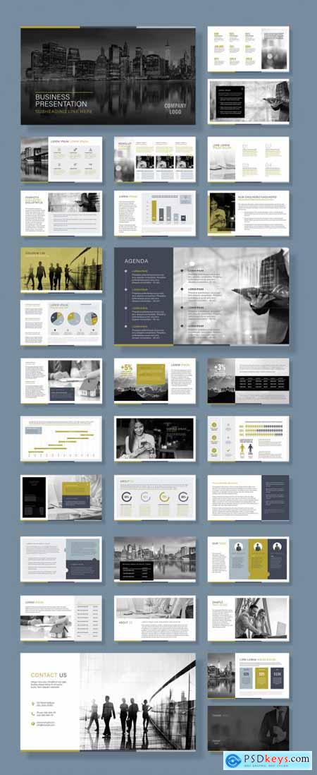 Business Presentation Layout with Green and Silver Accents 375666005