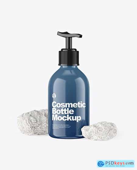 Cosmetic Bottle with Pump & Coral Sponges Mockup 67354