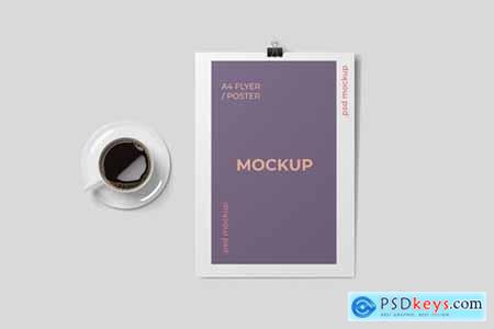 A cup of coffee and A4 Flyer Mockups