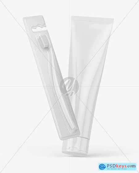Kraft Toothbrush w- Glossy Cosmetic Tube Mockup 67687