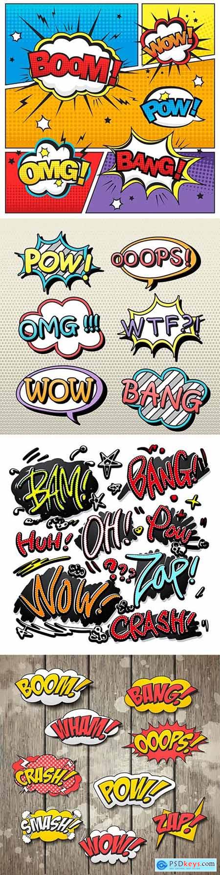 Bright colorful comic sound effects on background