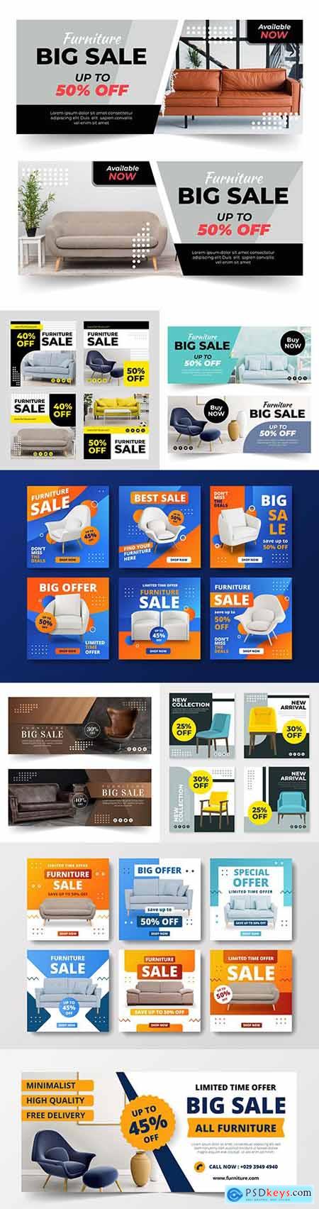 Furniture sales banner design and instagram posts