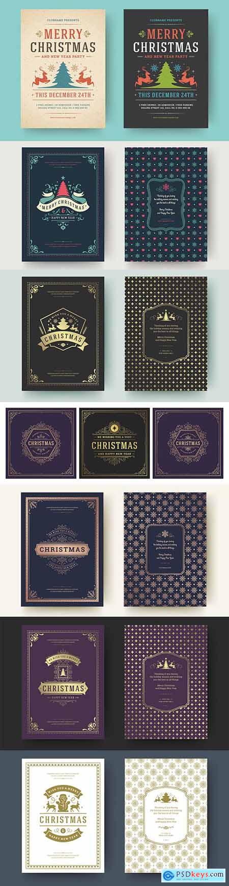 Christmas cards with vintage elements design template