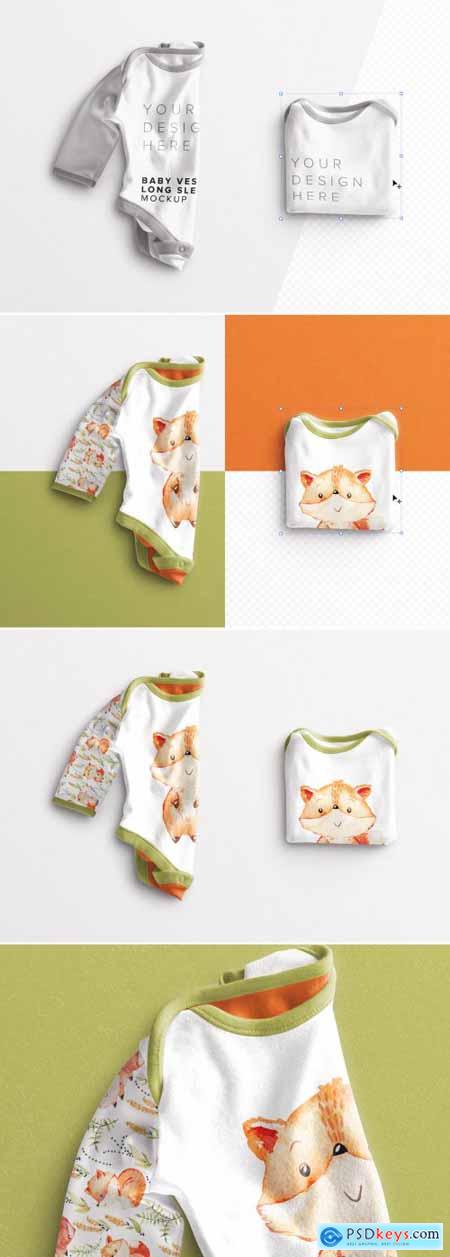 Baby Vest Long Sleeves Folded Mockup 381436448