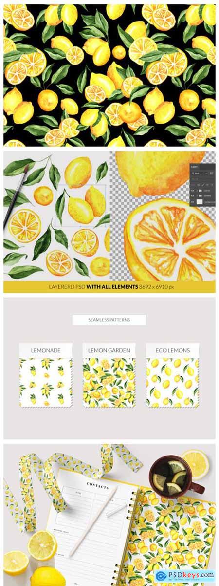 Lemon Watercolor Clipart & Patterns 5729711