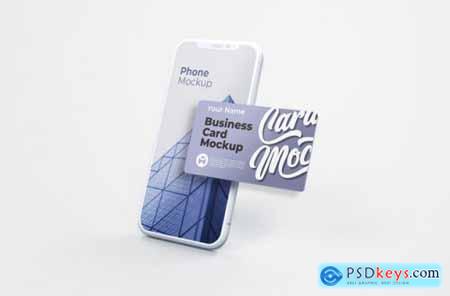 White smartphone with business card mockup