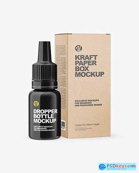 Glossy Dropper Bottle with Kraft Paper Box Mockup 66613