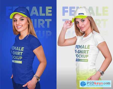 Female T-Shirt & Baseball Cap Mockup 5336808