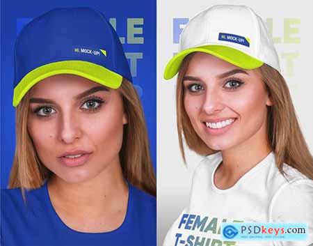 Female T-Shirt & Baseball Cap Mockup 5336808