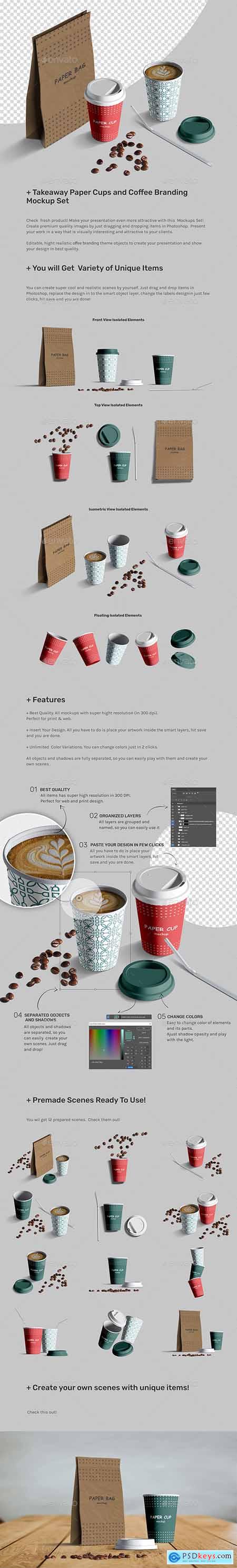 Takeaway Paper Cups and Coffee Branding Mockup Set 27121649