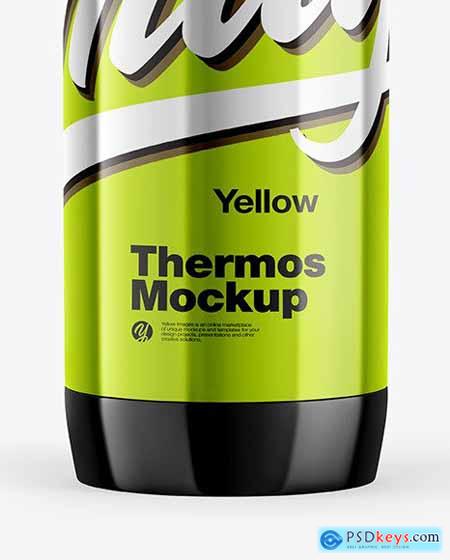 Glossy Metallic Thermos Bottle Mockup 67429