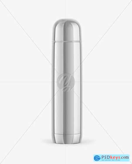 Glossy Metallic Thermos Bottle Mockup 67429