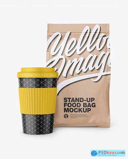 Kraft Stand-Up Bag with Coffee Cup Mockup 67920