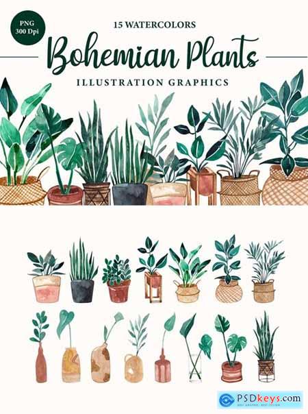Terracota Plant Bohemian Tropical Set Watercolor