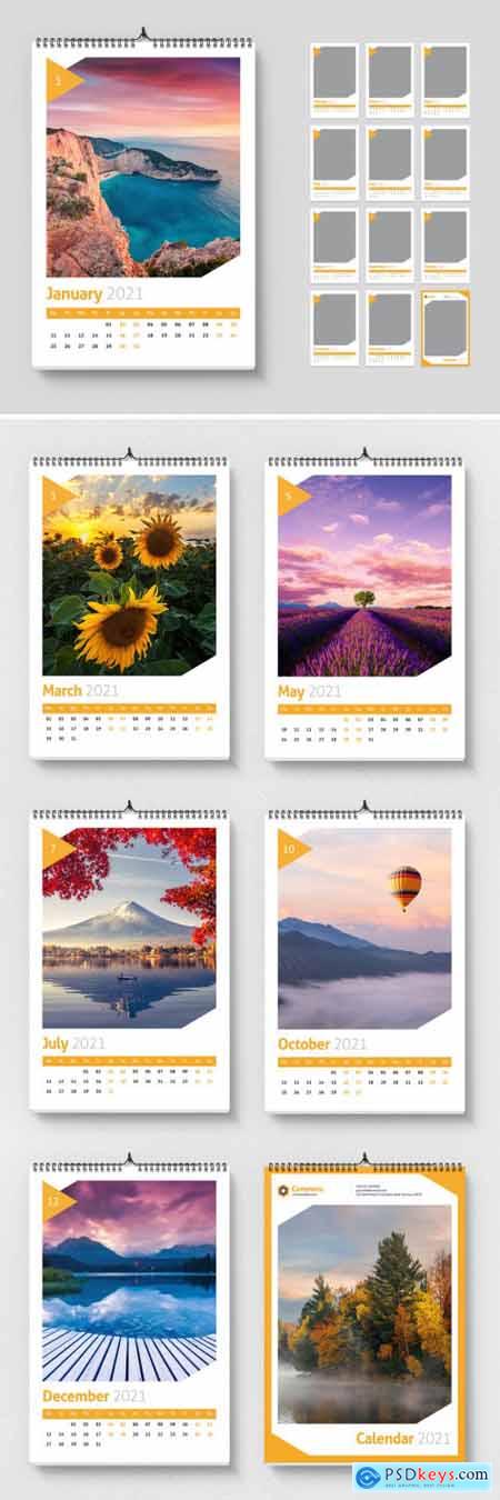 2021 Wall Calendar Layout with Yellow Triangle Elements 383380512