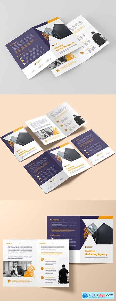 Bifold Brochure Layout with Yellow Gradient Triangle Elements 383380340