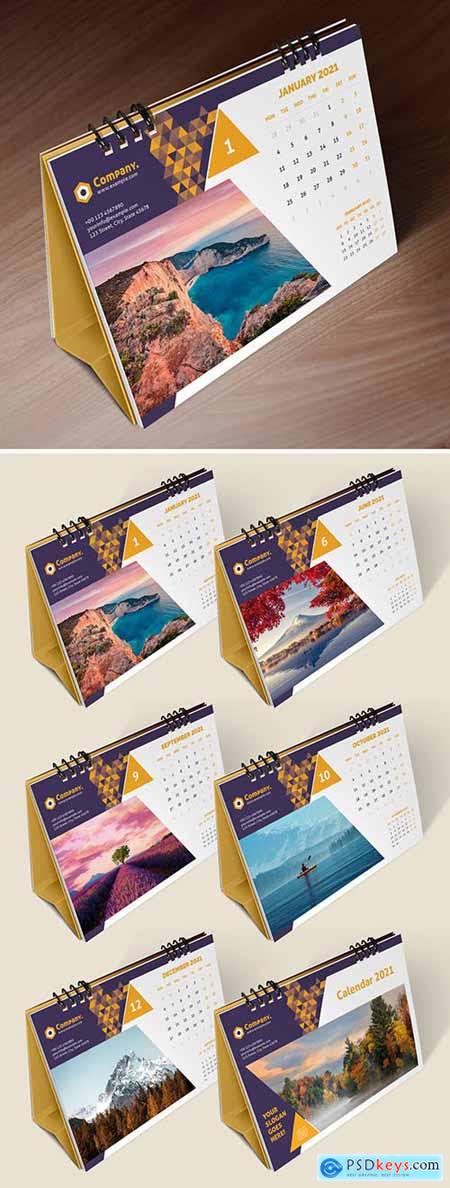 Desk Calendar 2021 Layout with Yellow Gradient Triangle Elements 383380374