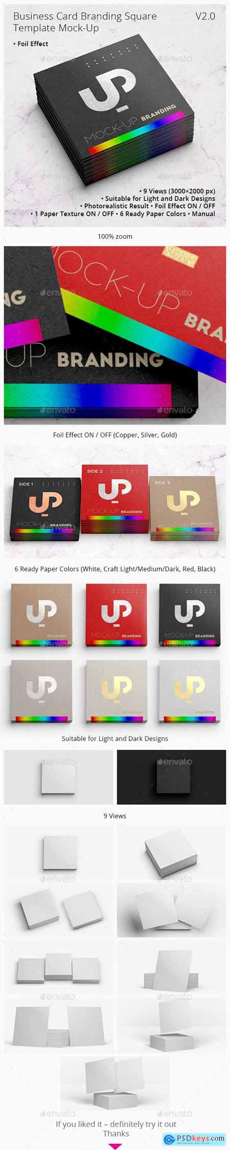 Business Card Branding with Foil effect Square Template Mock-Up V2.0 28422485