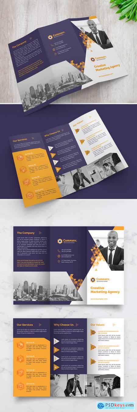 Trifold Brochure Layout with Yellow Gradient Triangle Elements 383380489