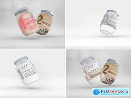 Clear Glass Jar for Milk Tea or Milkshakes Packaging Mockup 384828048