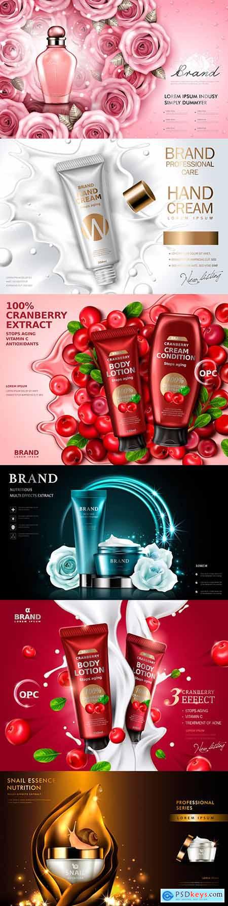 Cosmetics kit and perfume water advertising realistic design
