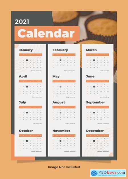 Food wall calendar 2021 template