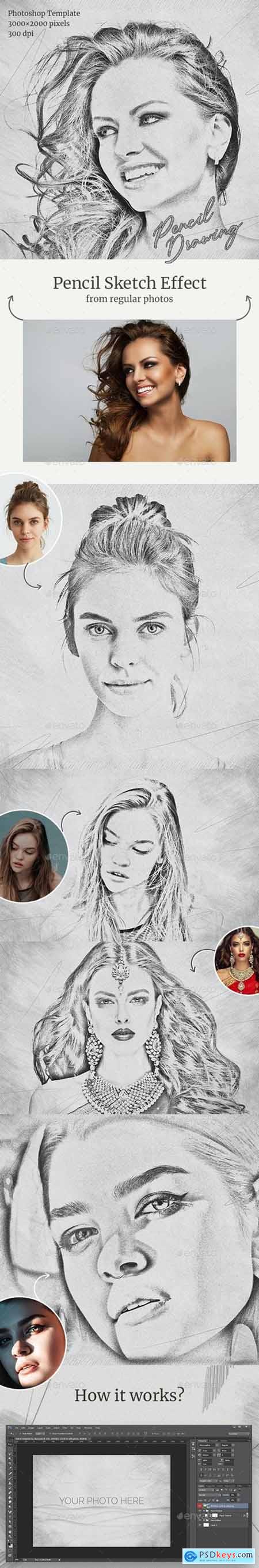 Pencil Drawing Photoshop Template 28663627