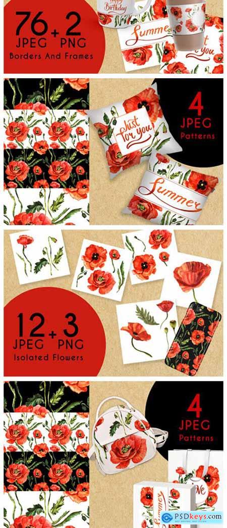 Stunning Poppies PNG Watercolor Set 4755309