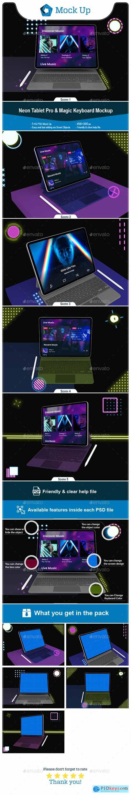 Neon iPad Pro & Magic Keyboard Mockup 28741134