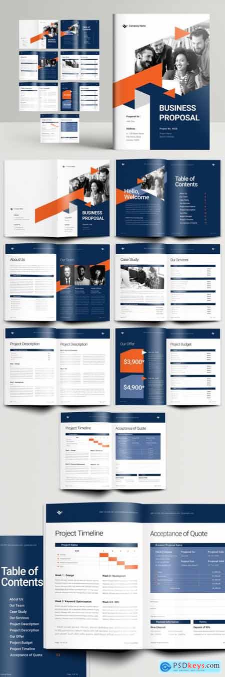 Orange and Blue Business Proposal Brochure Layout with Triangle Elements 386990462