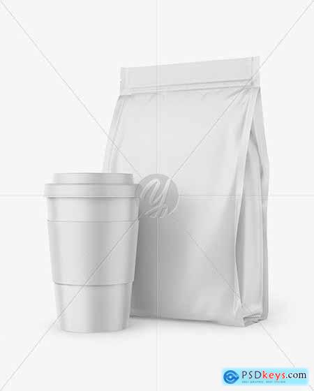 Matte Stand-Up Bag with Coffee Cup Mockup 68656