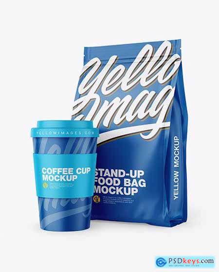 Matte Stand-Up Bag with Coffee Cup Mockup 68656