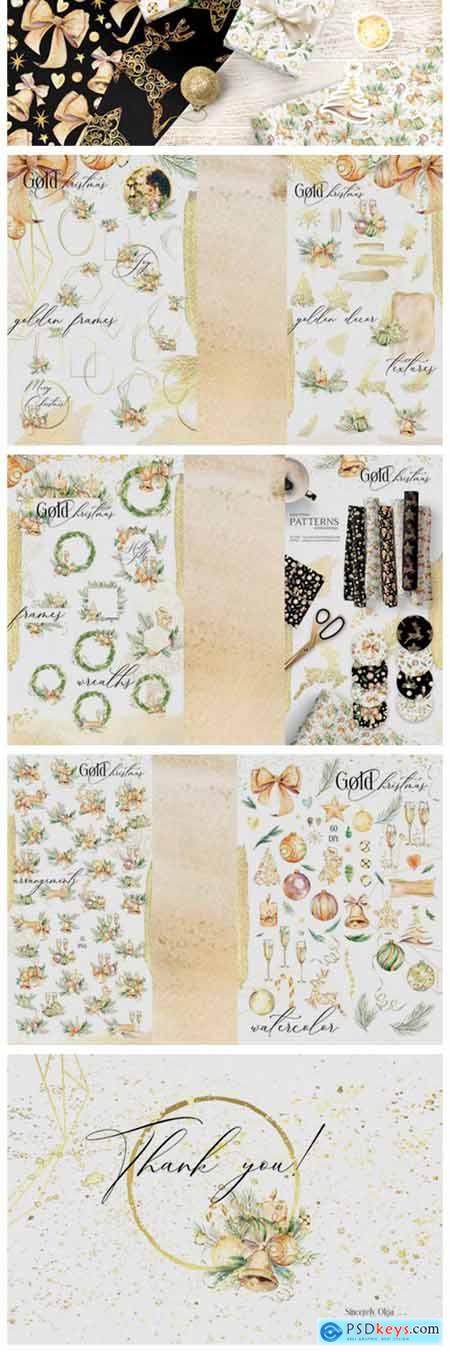 Watercolor Gold Christmas Clipart 6216987