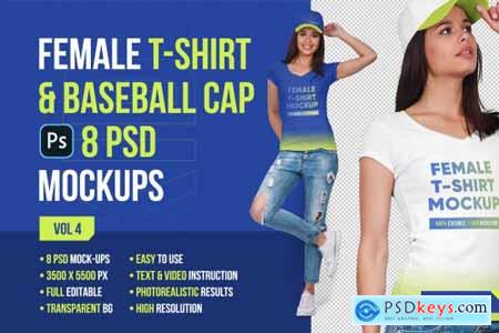 Female T-Shirt & Baseball Cap Mockup 5336844