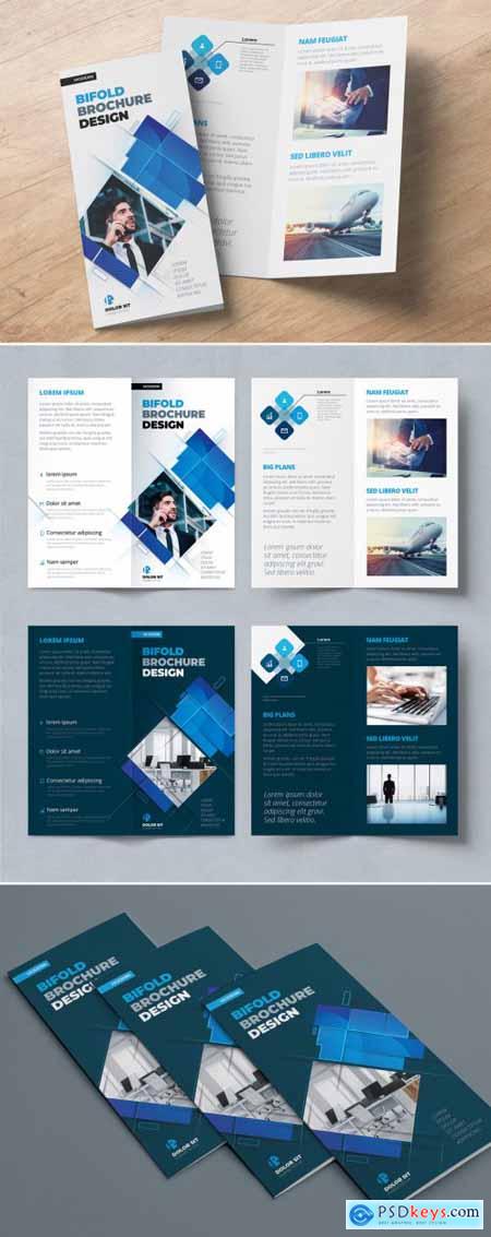 Blue Bifold Brochure Layout with Rectangles 387465403