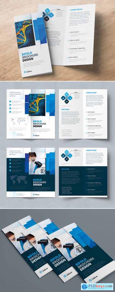 Blue Bifold Brochure Layout with Rectangle Elements 387465408