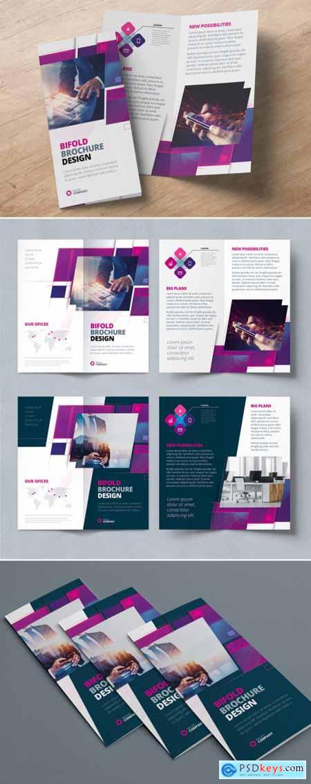 Purple Bifold Brochure Layout with Rectangle Elements 387465176
