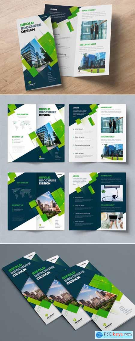Green Bifold Brochure Layout with Rectangle Elements 387465202