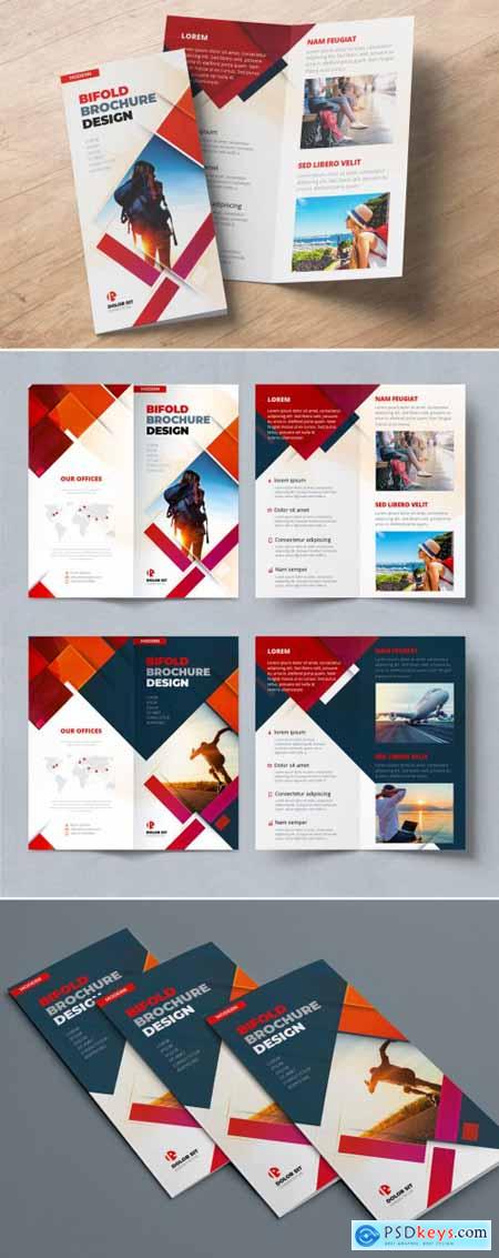 Red Bifold Brochure Layout with Rectangles 387465152