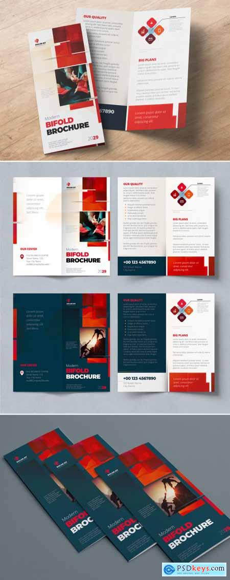 Red Bifold Brochure Layout with Rectangle Elements 387465165