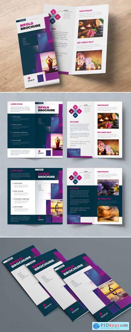 Violet Bifold Brochure Layout with Rectangles 387465154