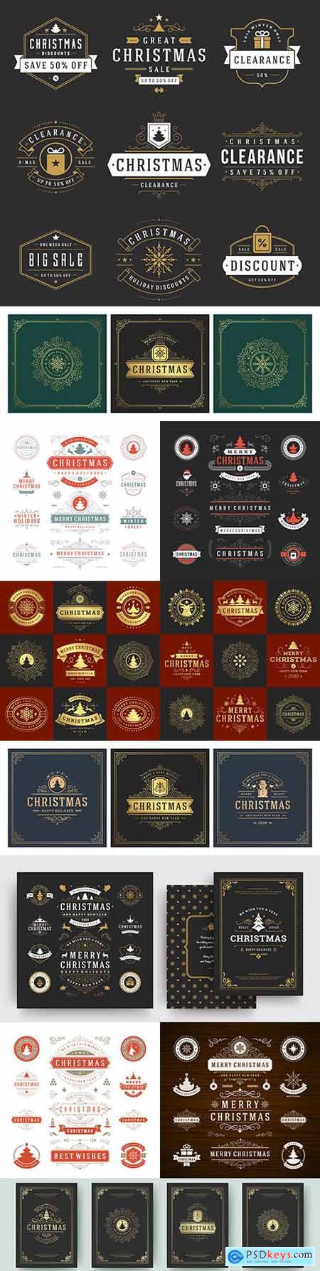 Christmas labels and design elements for greeting card logos