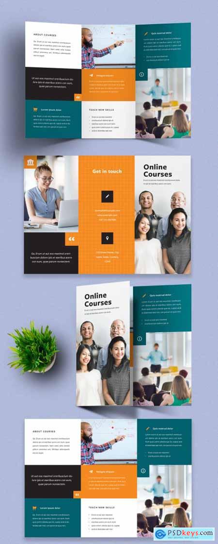 Modern Trifold Brochure Layout with Teal and Orange Accents 389708240