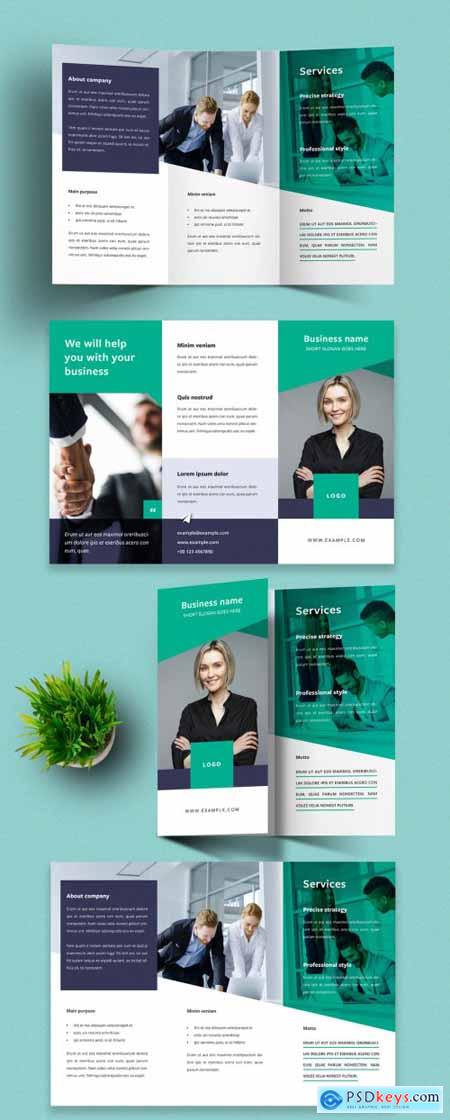 Trifold Brochure Layout with Teal Accents 389708307